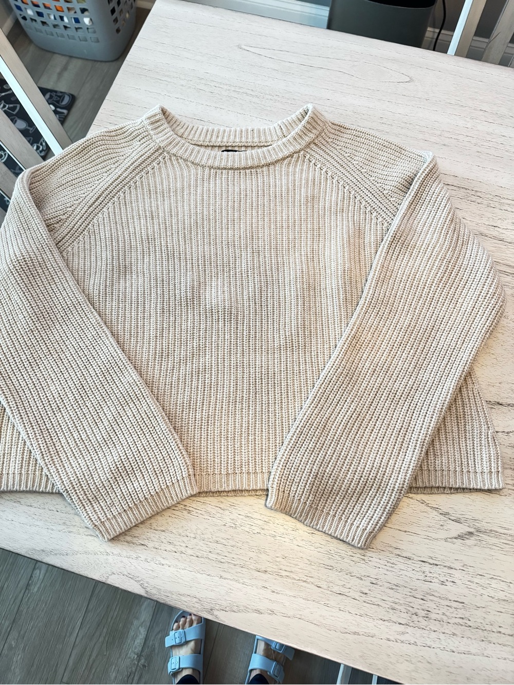 Quince 100% Organic Cotton Fisherman Crew Sweater – Speckled Beige – XL